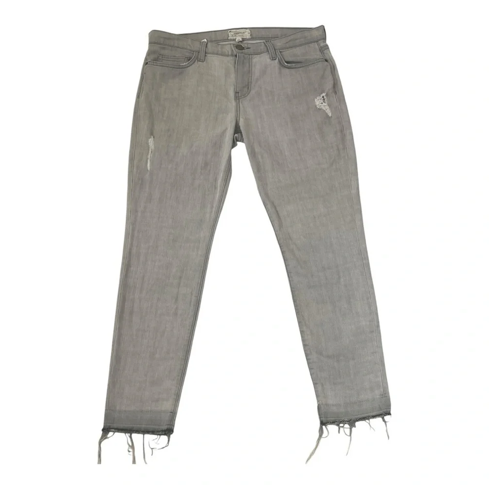 Current/Elliott The Stiletto Jeans Womens 27 Grey Good Distressed Raw Hem‎ Crop
